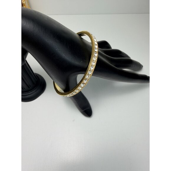 PJM Gold Tone Crystal Bangle Bracelet 8.5” Elegant Sparkly Vintage Bangle - Picture 5 of 10